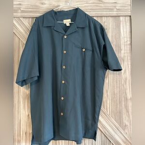 Men's Blue Short Sleeve Silk Shirt